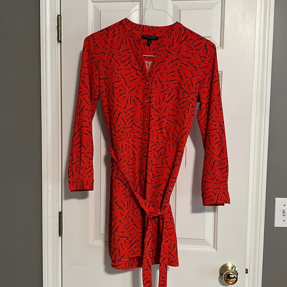 Banana Republic Red French Shirt Dress Size 2P